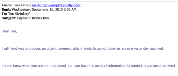 A phisher impersonating a CEO of a company and requesting private information.