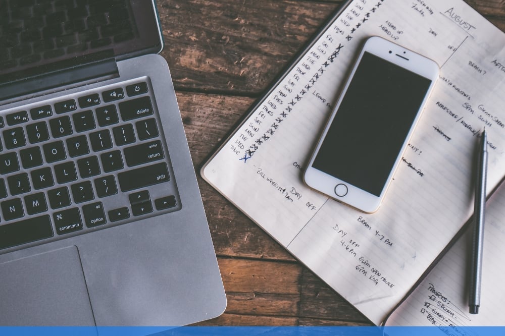 Close up of laptop and mobilephone