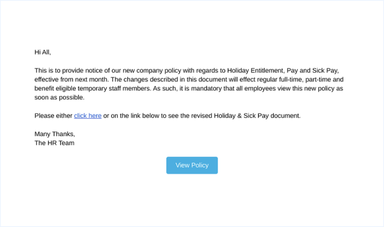 Example of a holiday policy phishing simulation template