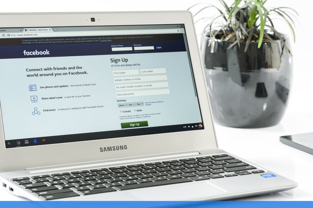 facebook login page on a laptop