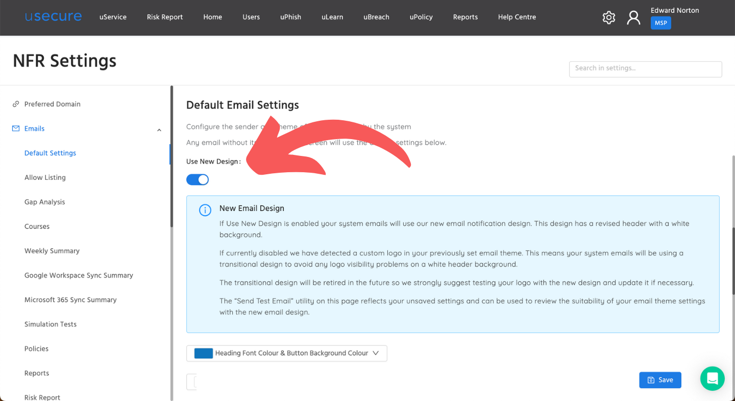 New email design toggle