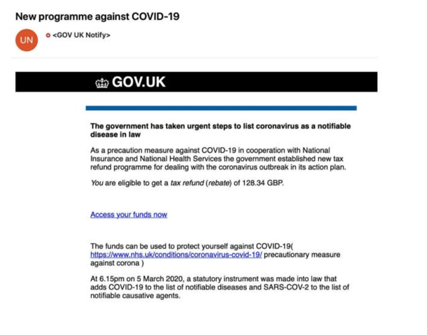 coronavirus phishing email example