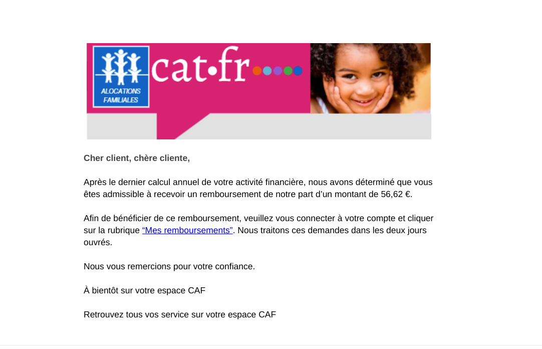 E-mail de phishing - CAF