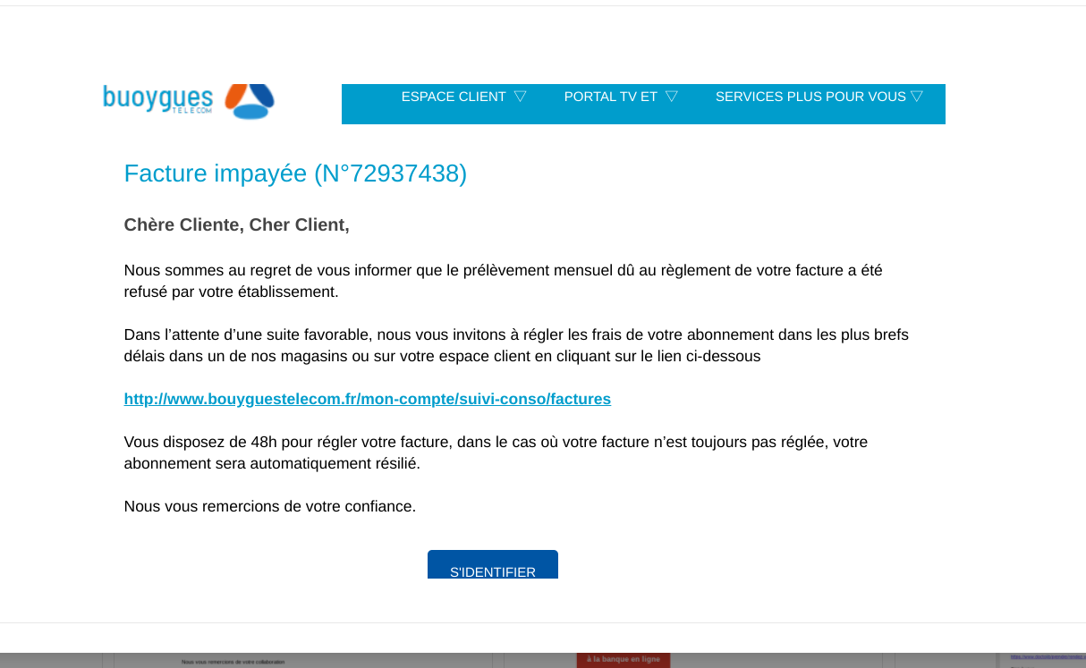 E-mail de phishing - Bouygues