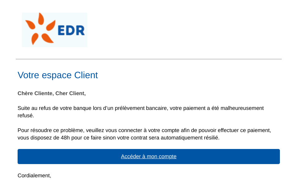 E-mail de phishing - EDF
