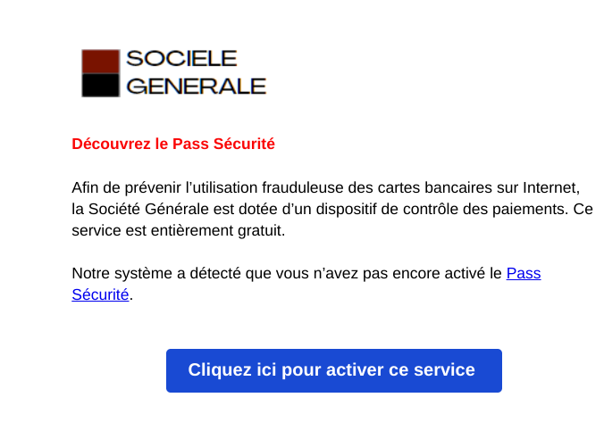 Exemple e-mail de phishing - Société Générale