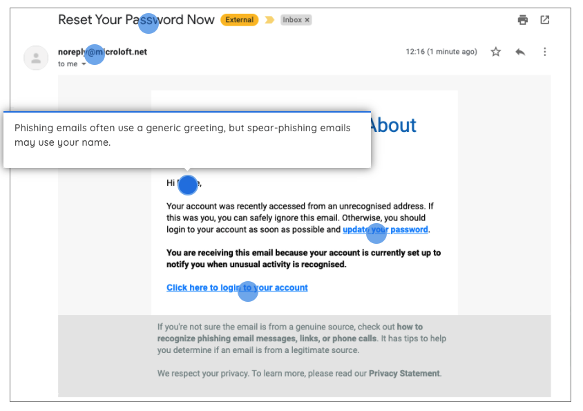 real life phishing email used in simulation to help end users identify suspicious items