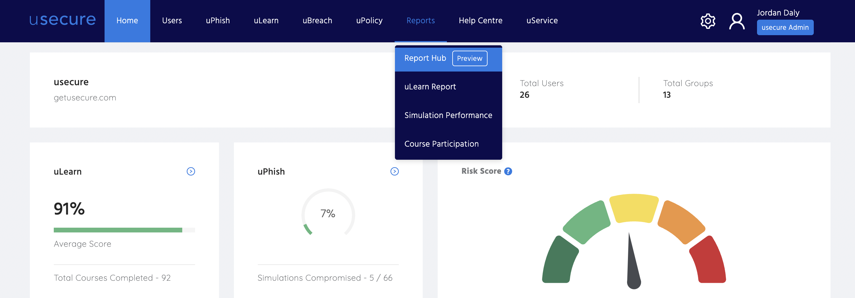 Find the usecure Report Hub in the Report section