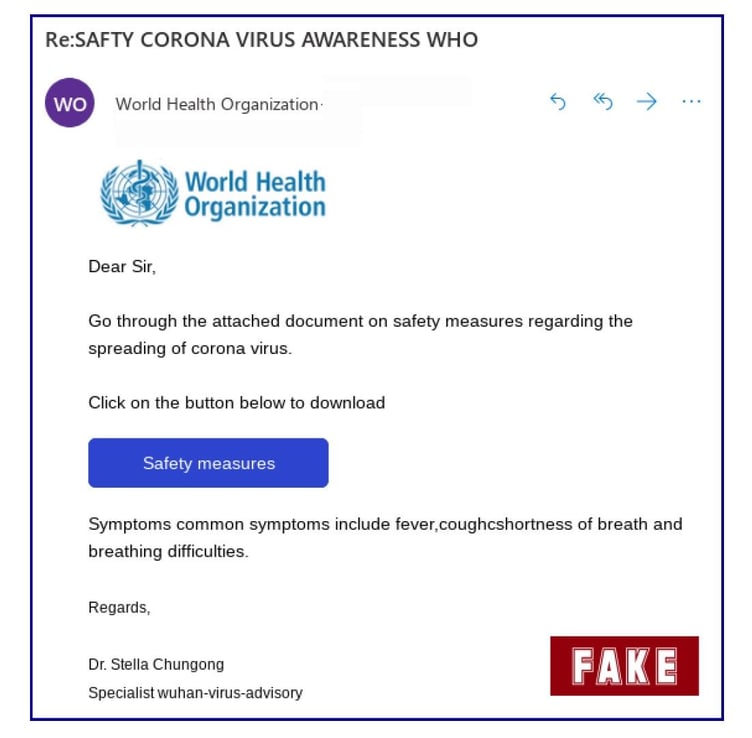 phishing email fake coronavirus email world health organisation