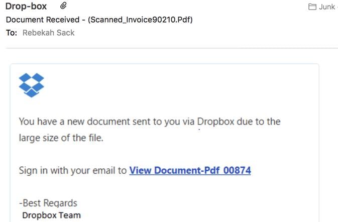 Dropbox phishing scam