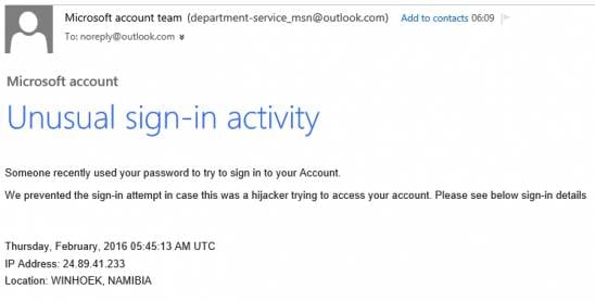 Unusual activity phishing scam